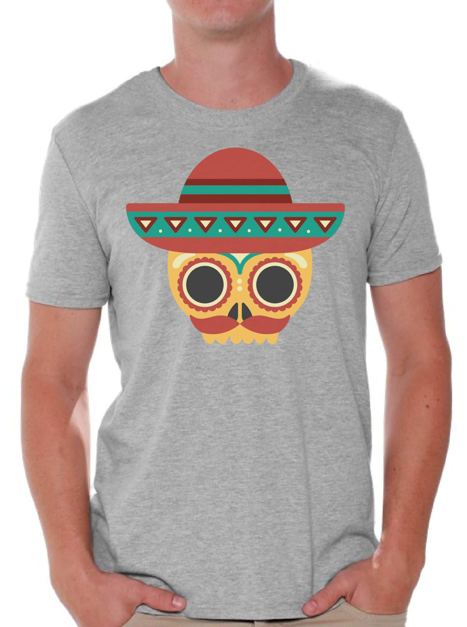 Skull T-Shirt with Sombrero Mask for Men | Cool Graphic Tee for Halloween, Cosplay & Streetwear | Awkward Styles