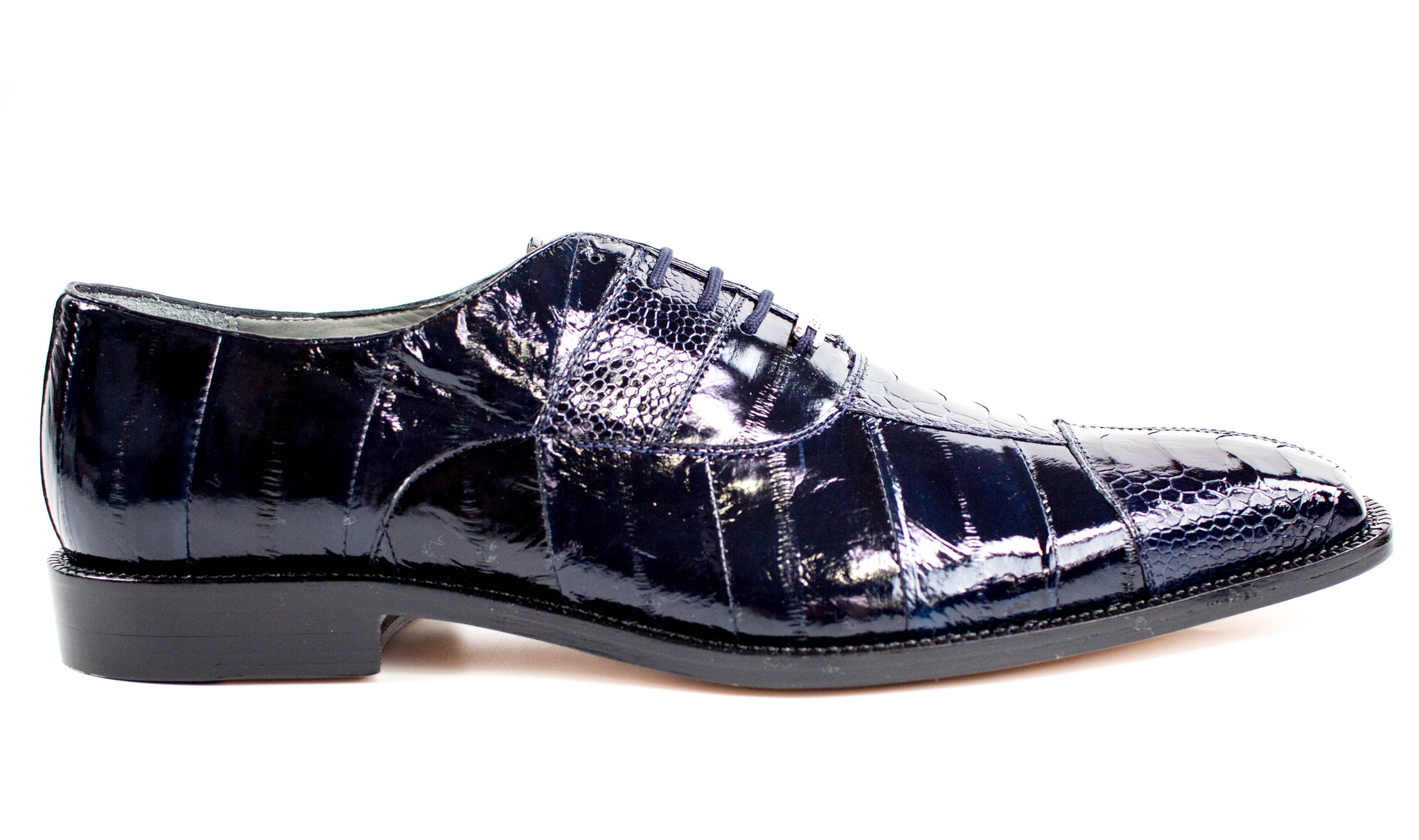 Belvedere Mare Genuine Ostrich & Eel Leather Dress Shoes for Men - Navy Blue Luxury Formal Business Shoes | Perfect for Weddings, Office & Special Occasions