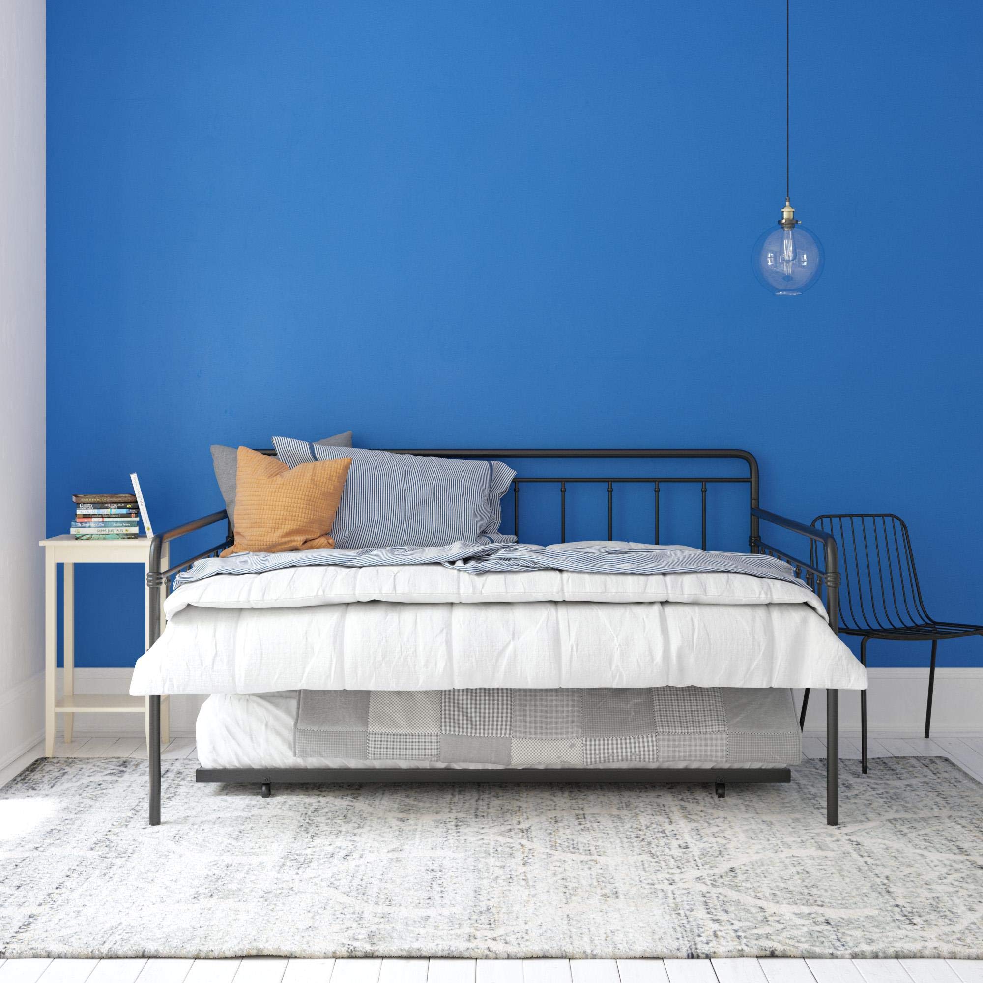 DHP Winston Metal Trundle Full Size Daybed Frame with Trundle - Black Sofa Bed for Guest Room, Dorm & Small Spaces