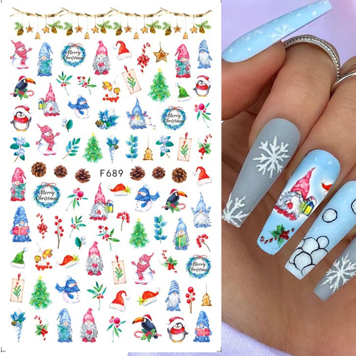 CHENYX 6 Sheets Christmas Nail Art Stickers - 3D Self-Adhesive Snowman Penguin Santa Designs for Winter Nail Salon & DIY Holiday Manicures | Perfect for Christmas Parties, Gift Giving & Festive Nail Decorations