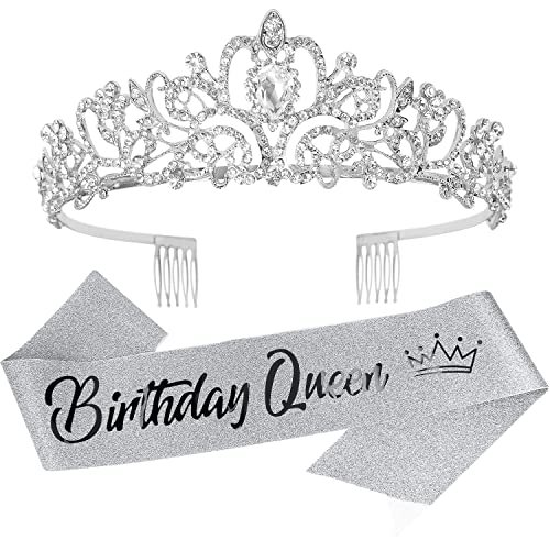Elegant Silver Birthday Crown Tiara for Women | Queen Sash & Cake Topper Set | 30th Birthday Party Decorations | Perfect Gift for Mom & Birthday Party Favors | Great for Birthday Celebrations, Bridal Showers & Special Occasions