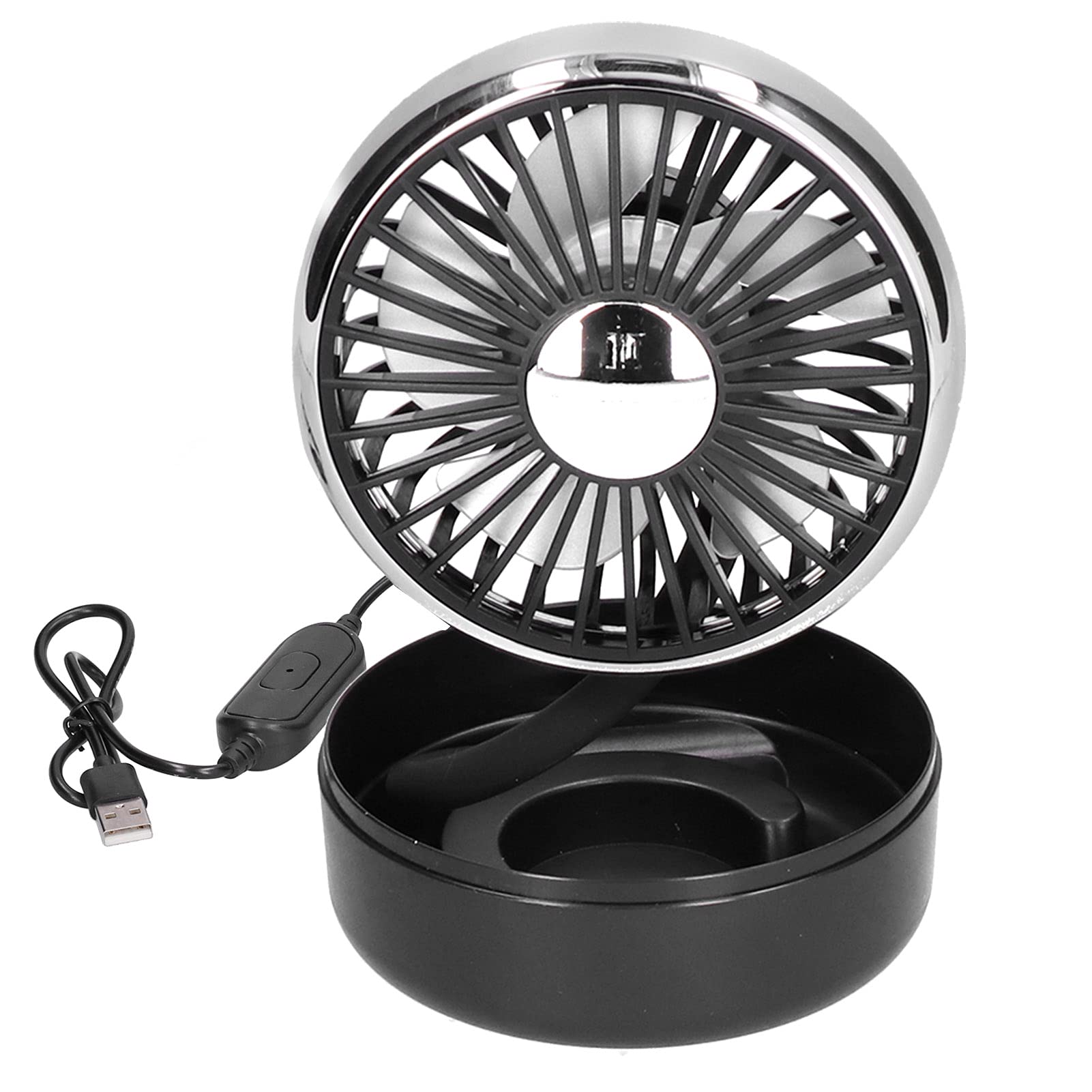 360° Rotatable USB-Powered Car Fan - Adjustable 3-Speed Mini Electric Fan for Summer, Black | Perfect for Outdoor, Office & Home Cooling | Portable Desk Fan for Travel, Camping & Road Trips