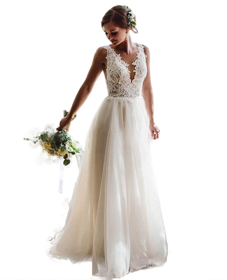 Elegant Lace Boho Beach Wedding Dresses for Women 2024 - Romantic Long Sleeve Bridal Gowns for Beach, Garden & Destination Weddings