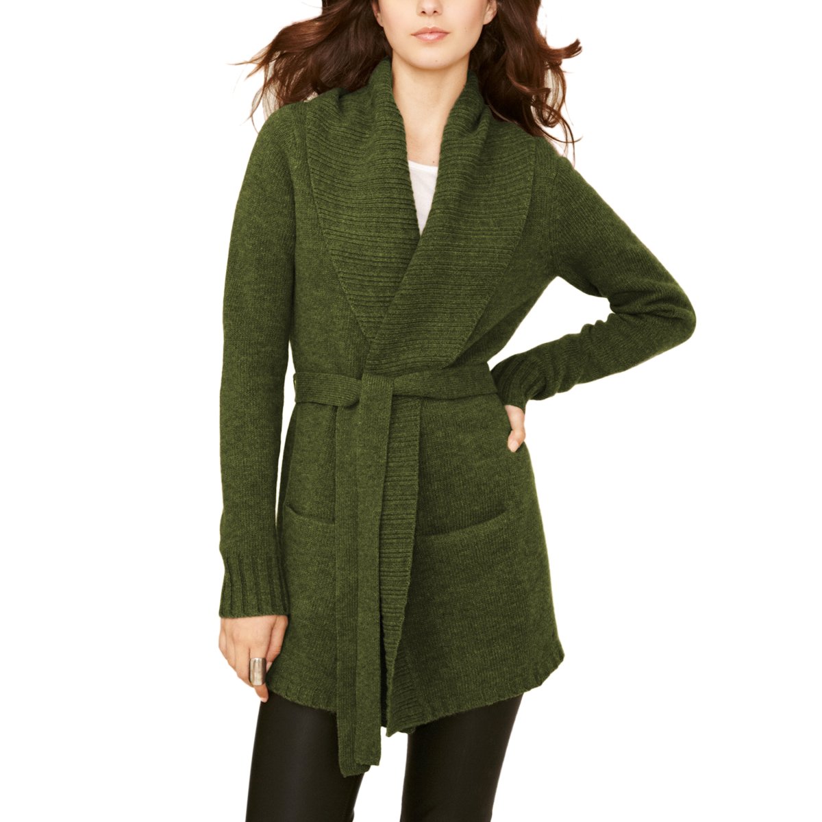 Parisbonbon Women's 100% Cashmere Long Sleeve Cardigan Sweater - Olive Green, Size 3XS - Soft Warm Winter Pullover for Office, Travel & Casual Outfits