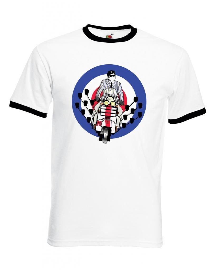 Men's Tribal Contrast Ringer T-Shirt - Vintage Mod Scooter Style Tee for Casual Wear & Motorcycle Rides
