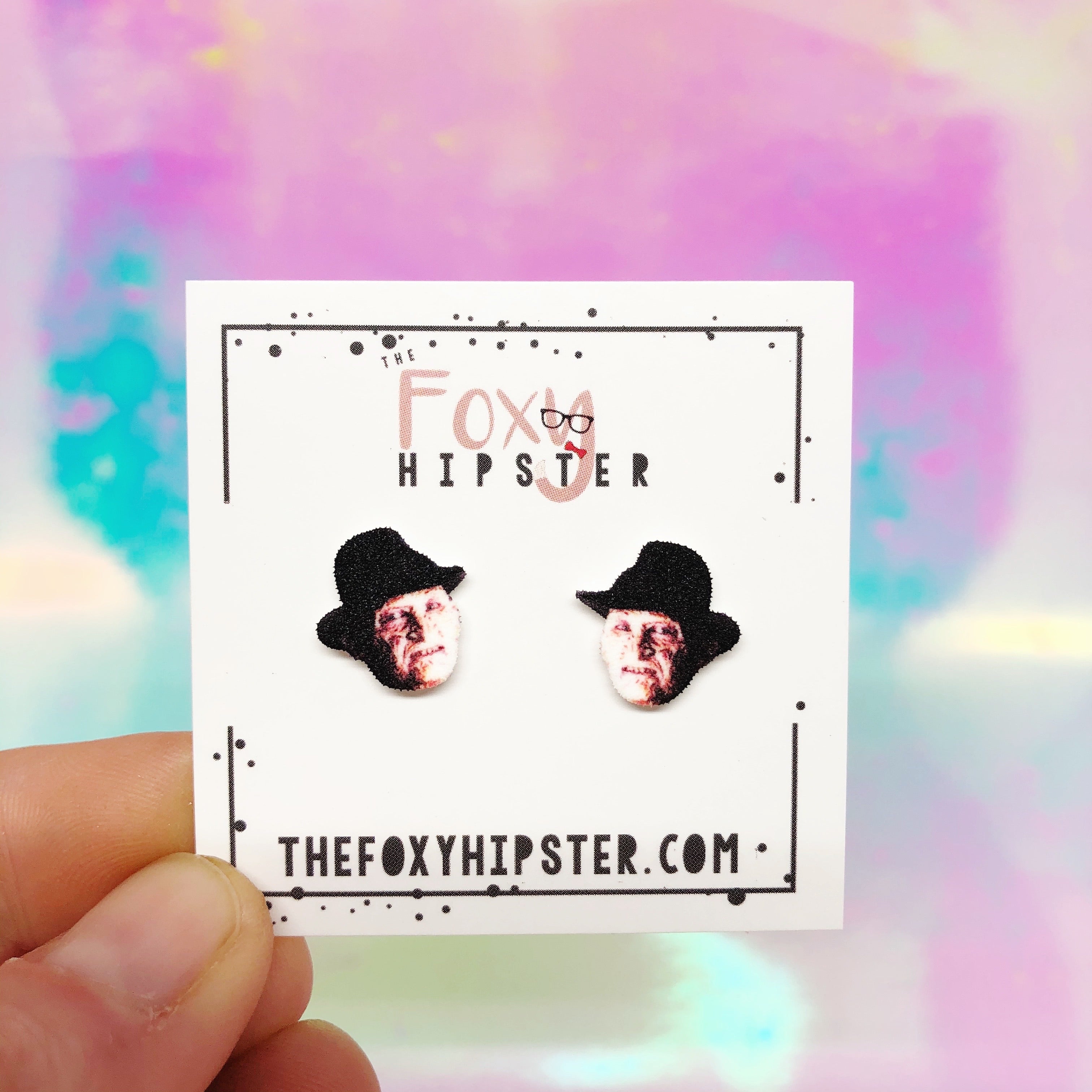 Freddy Krueger Inspired Stud Earrings - Horror Movie Fan Jewelry for Women & Men - Perfect for Halloween Costumes, Cosplay & Horror Theme Parties