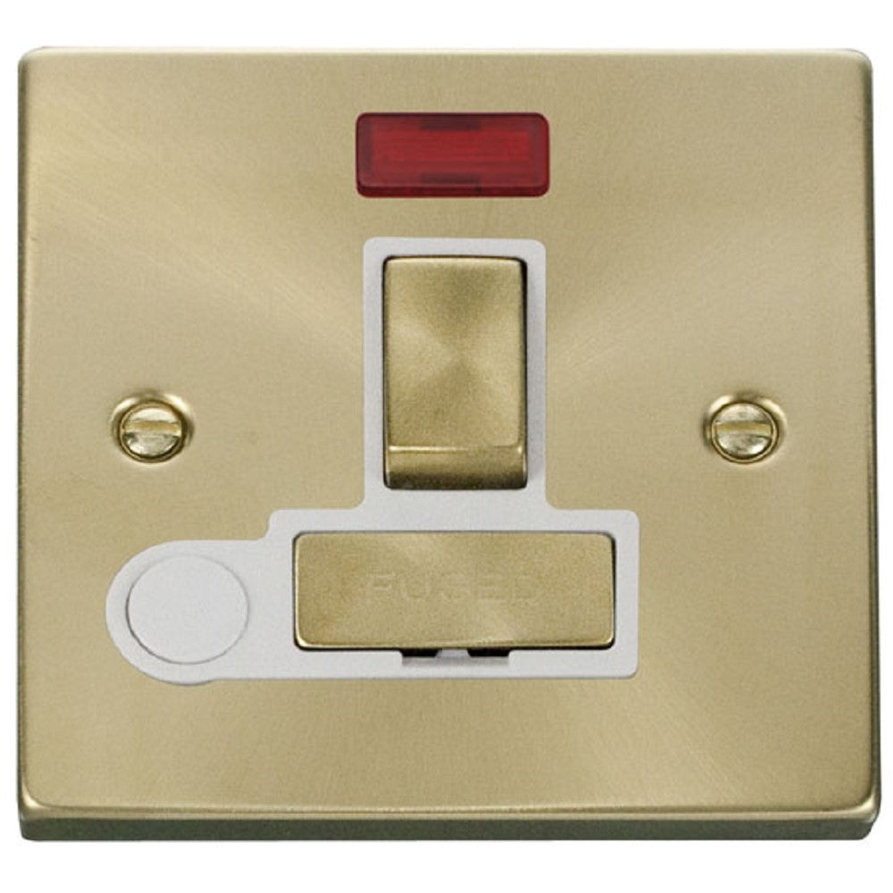 Click Deco Satin Brass 13A Switched Spur with Flexible Cable and Neon Indicator - Perfect for Kitchen Appliances, Home Office & Workshop Power Solutions