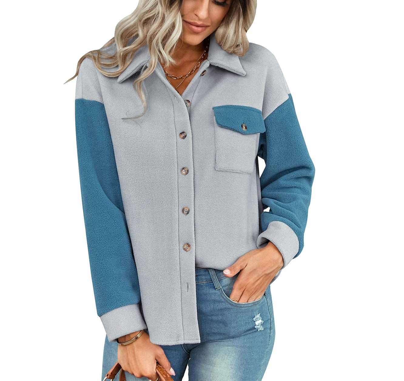 JMSUN Women's Wool Fleece Jacket - Long Sleeve Button-Up Plush Coat with Pockets | Perfect for Winter Outfits, Office Wear & Casual Fall Fashion