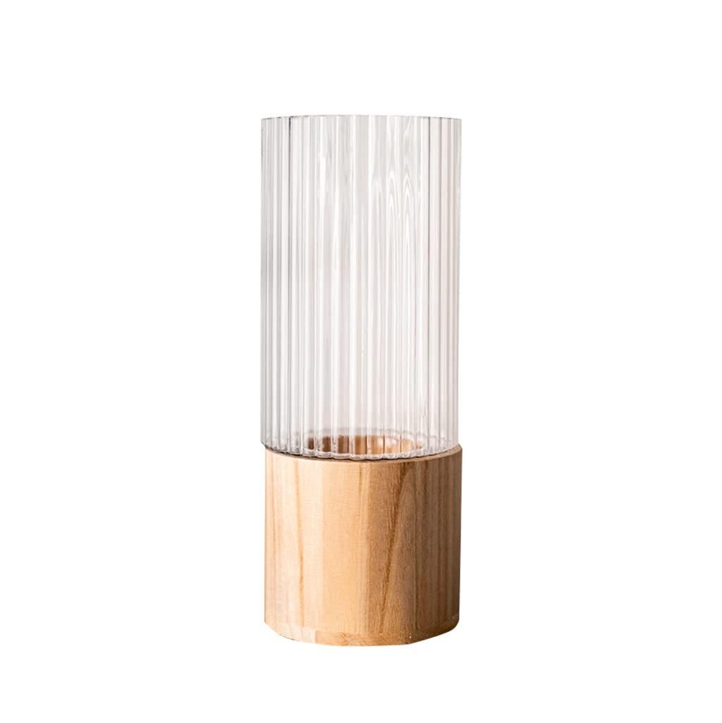CUNCOO Clear Glass Vase with Wooden Base - 12