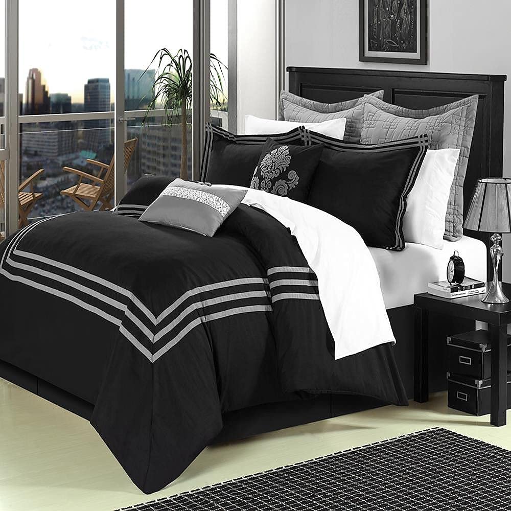 Stylish Cosmo Black Queen 12-Piece Comforter Bed in a Bag Set with Sheet Set - Luxury Bedding for Master Bedroom, Guest Room & Dorm Decor