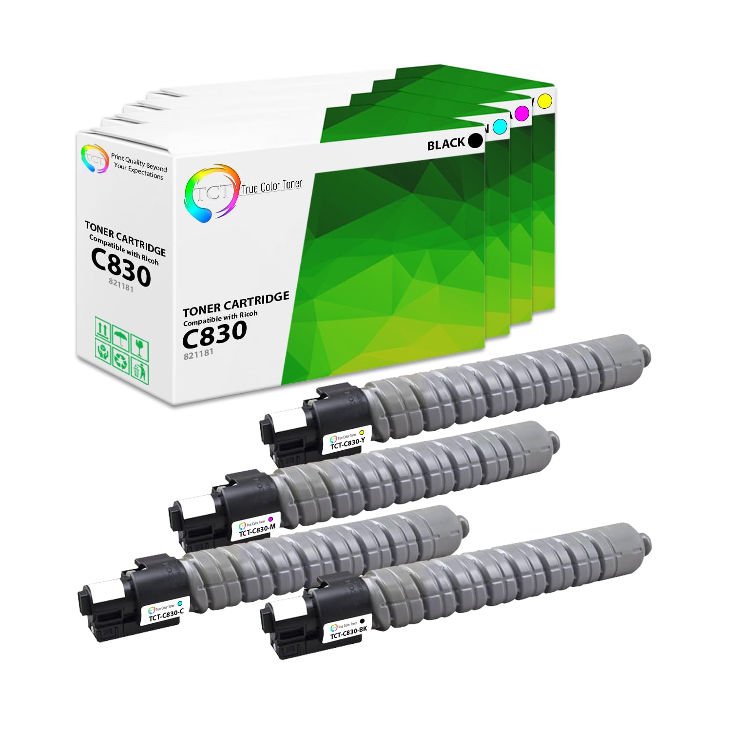Premium TCT C830 Toner Cartridge 4-Pack - High-Quality Compatible Replacement for Ricoh Aficio 821181/821184/821183/82118 - Works with Ricoh Aficio SP C830 & C831 Printers (Black, Cyan, Magenta, Yellow) - Ideal for Office Printing, High-Volume Documents & Professional Color Output