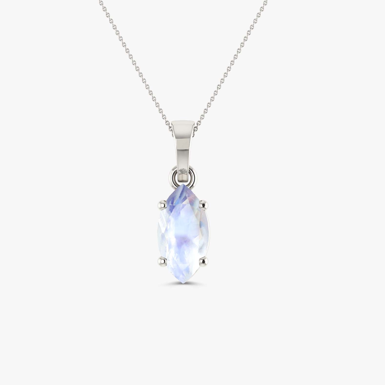 Natural Moonstone Solitaire Pendant Necklace for Women - Sterling Silver Chain Jewelry - Perfect for Boho Style, Wedding Gifts & Everyday Elegance