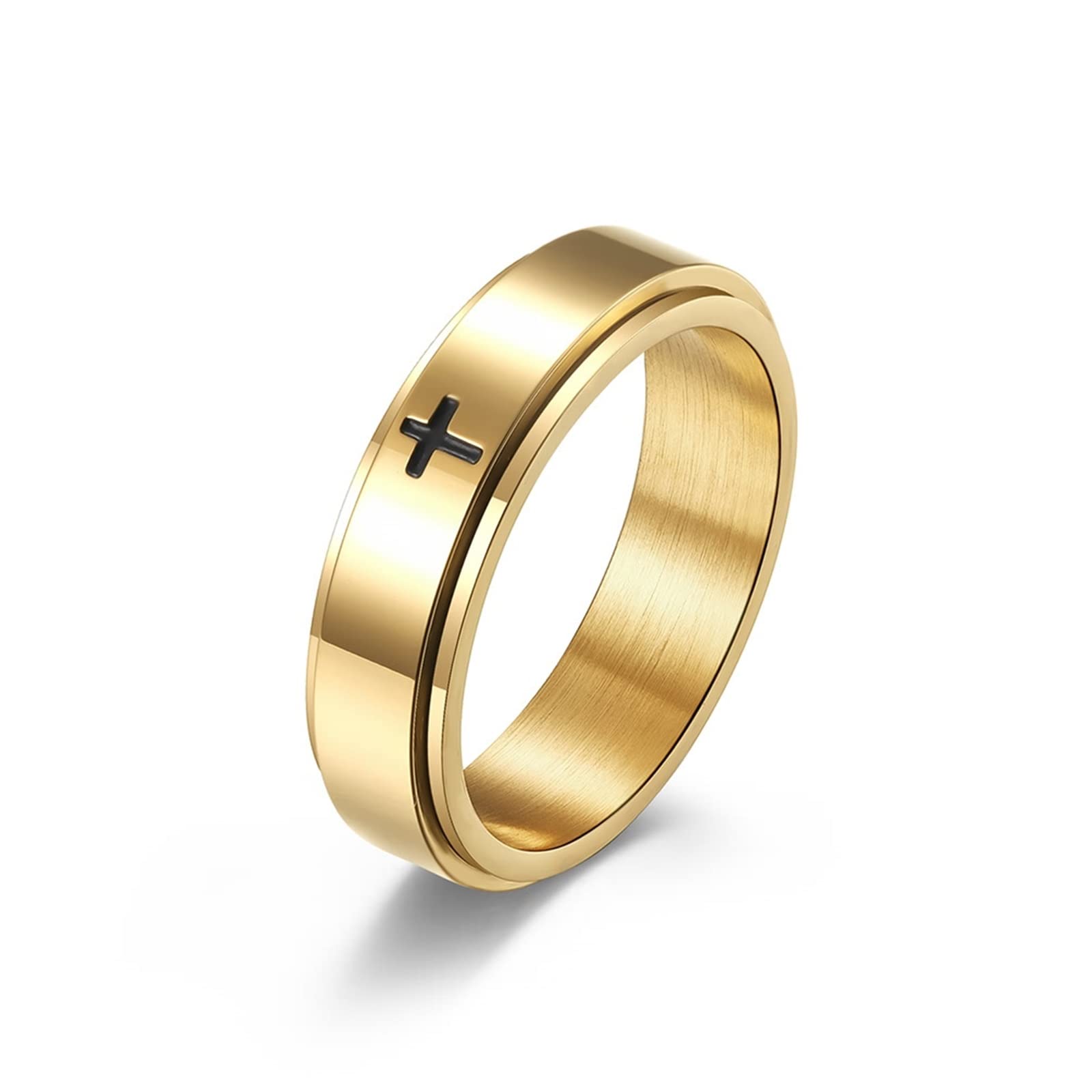 **Anxiety Ring for Women & Men - Stainless Steel Smooth Band with Epoxy Cross Pattern - Promise Ring for Couples, Stress Relief Jewelry - Perfect for Gifts, Weddings & Everyday Wear**