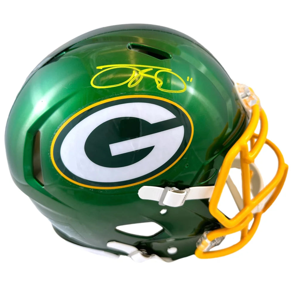 Jayden Reed Autographed Green Bay Packers Football Helmet - Authentic Speed Flash with COA & BAS - Perfect for NFL Fans, Collectors & Sports Memorabilia Displays
