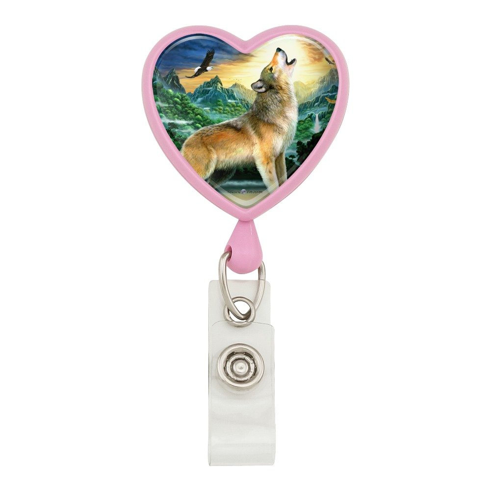 Wolf Sunset Forest Lanyard - Pink ID Badge Holder for Work & Travel