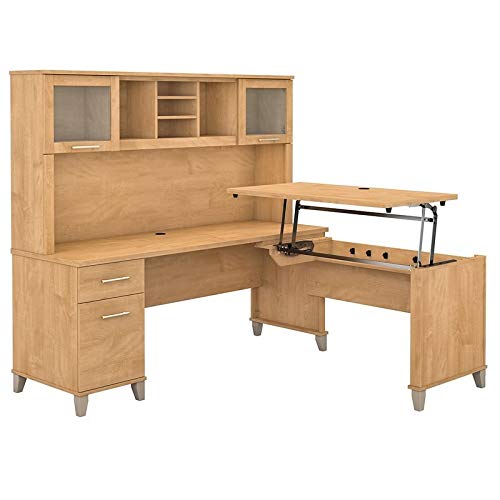 Scranton & Co Somerset 72W Maple Cross Sit Stand L-Shaped Desk with Hutch - Perfect for Home Office, Gaming & Workspace Setup