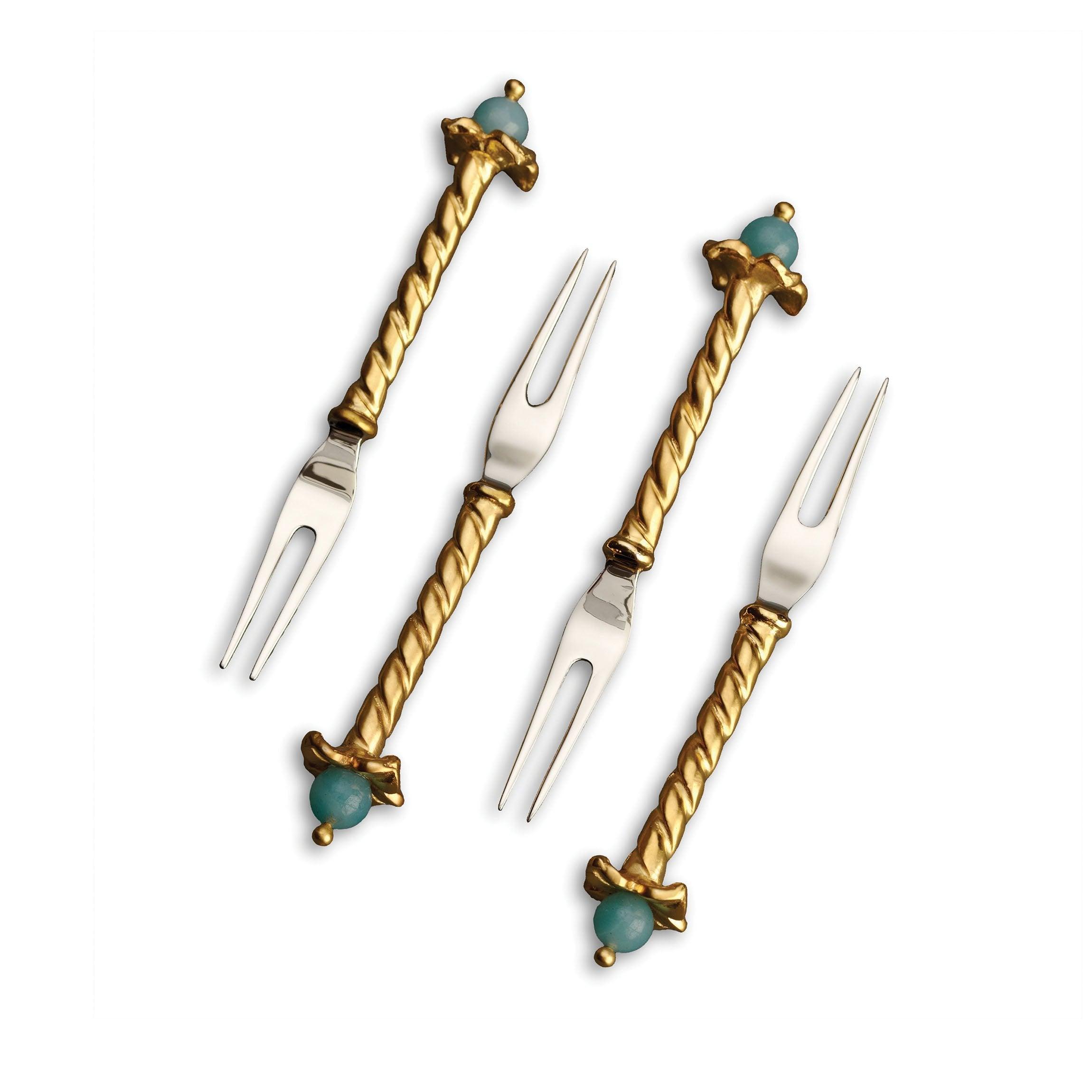 Venise Cocktail Two Prong Picks - Set of 4 Stainless Steel Appetizer Forks - Perfect for Parties, Weddings, and Hors d'oeuvres