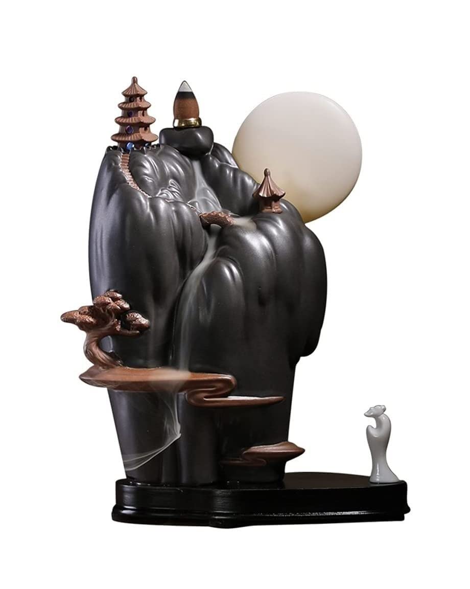 Premium Backflow Incense Burner with Waterfall & Mountain Design - Traditional Temple Style Aromatherapy Holder for Home, Meditation & Yoga - Perfect Housewarming Gift (Color: A)