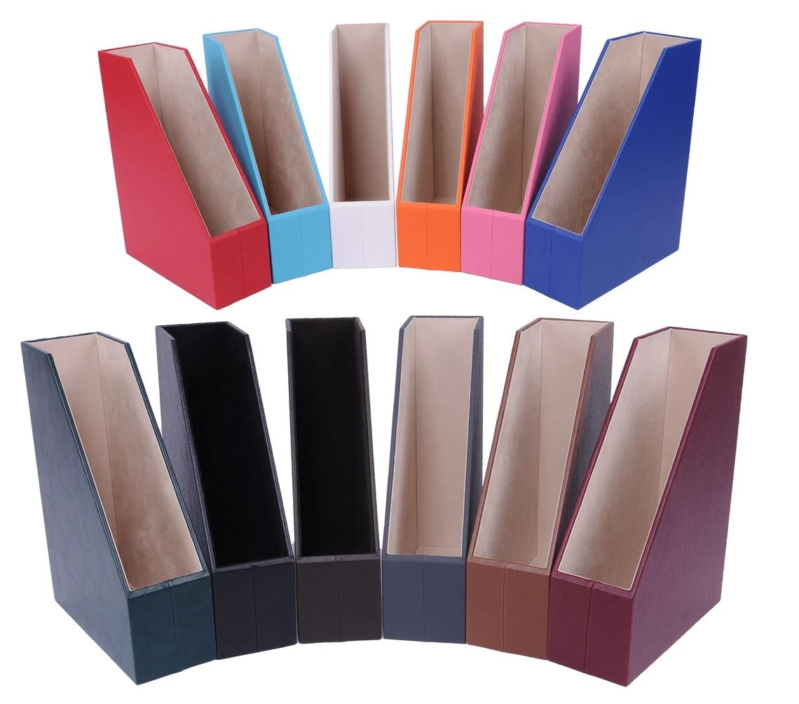 MOOG Faux Leather Magazine Holder - File Organizer for Office & Home - Desk Document Storage Solution for Magazines, Files, and Office Supplies