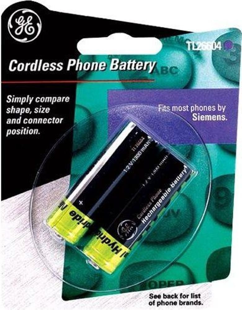 GE TL26604 Rechargeable AA Battery 1.2V 1300mAh - 2 Pack Cordless Phone Battery Compatible with V-Tech, AT&T, Uniden, Siemens & More - Perfect for Home/Office Wireless Phones & Communication Devices