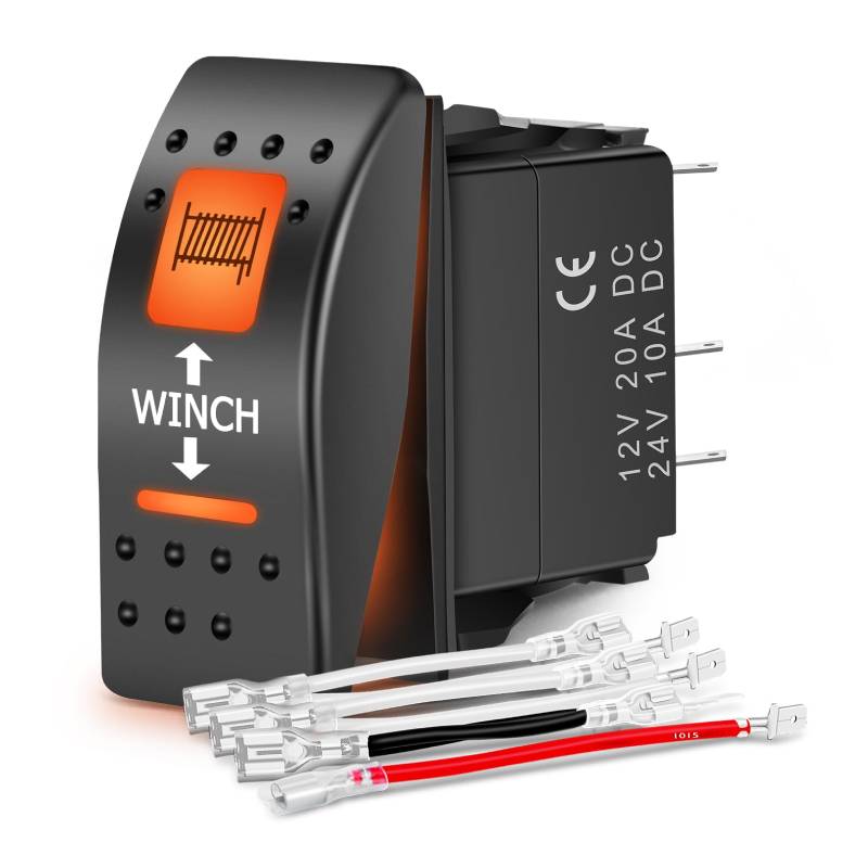 7Pin DPDT On/Off UTV Winch Momentary Rocker Switch with Orange Backlit - Perfect for Off-Road Vehicles, ATVs, and Marine Applications