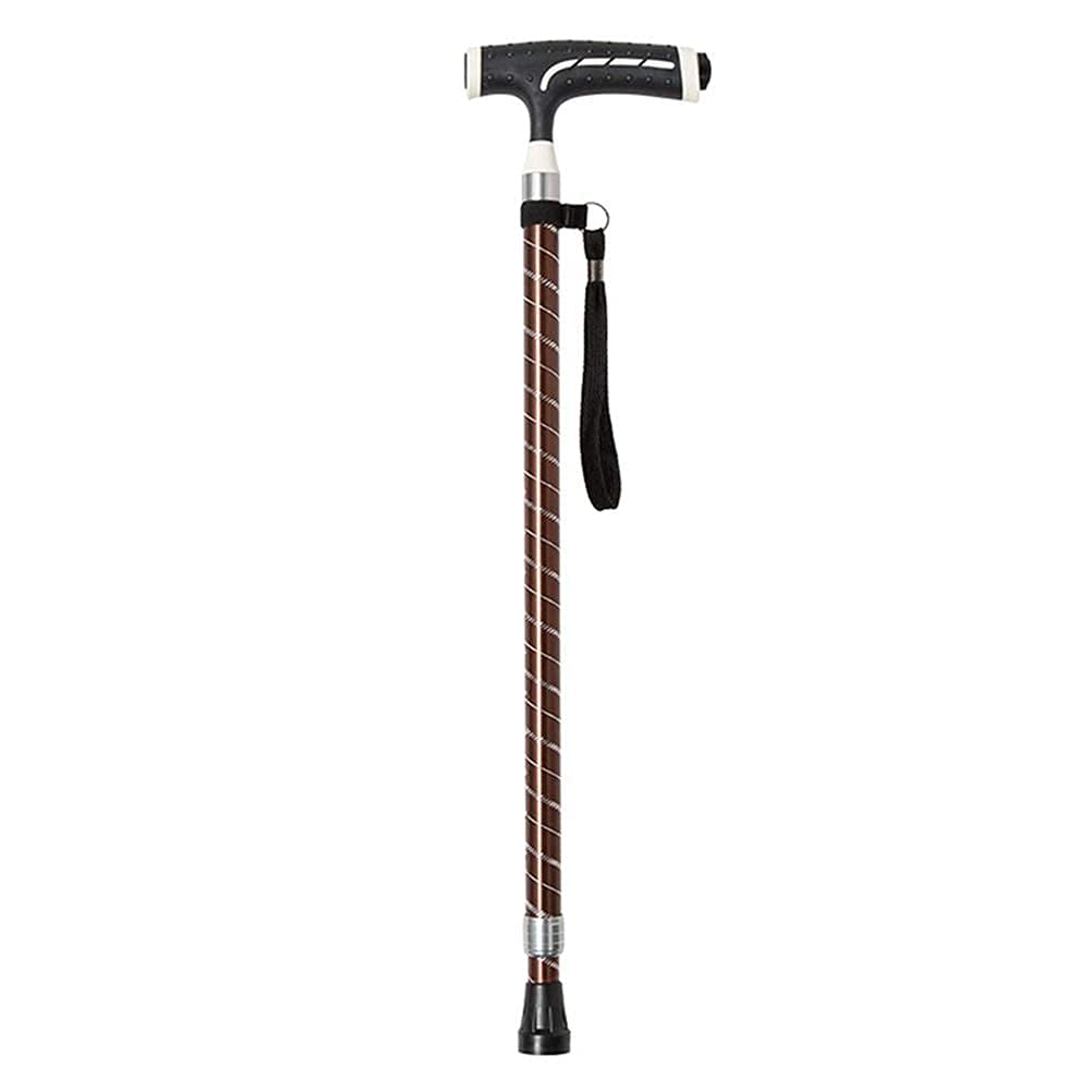 Adjustable Walking Stick with LED Light & Non-Slip Base - 10 Height Levels for Seniors, Arthritis & Mobility Support - Max 200kg Capacity (Brown) - Ideal for Indoor/Outdoor Use, Hiking & Daily Assistance