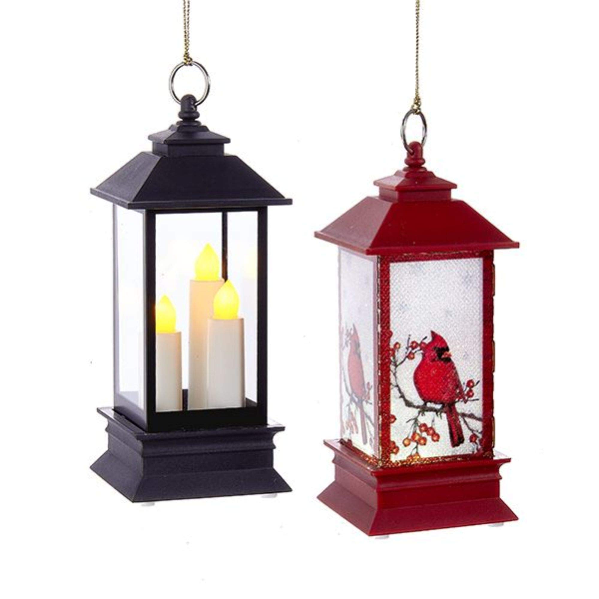 12 Pack Red & Black LED Lighted Cardinal & Candle Lantern Ornaments - 5.25