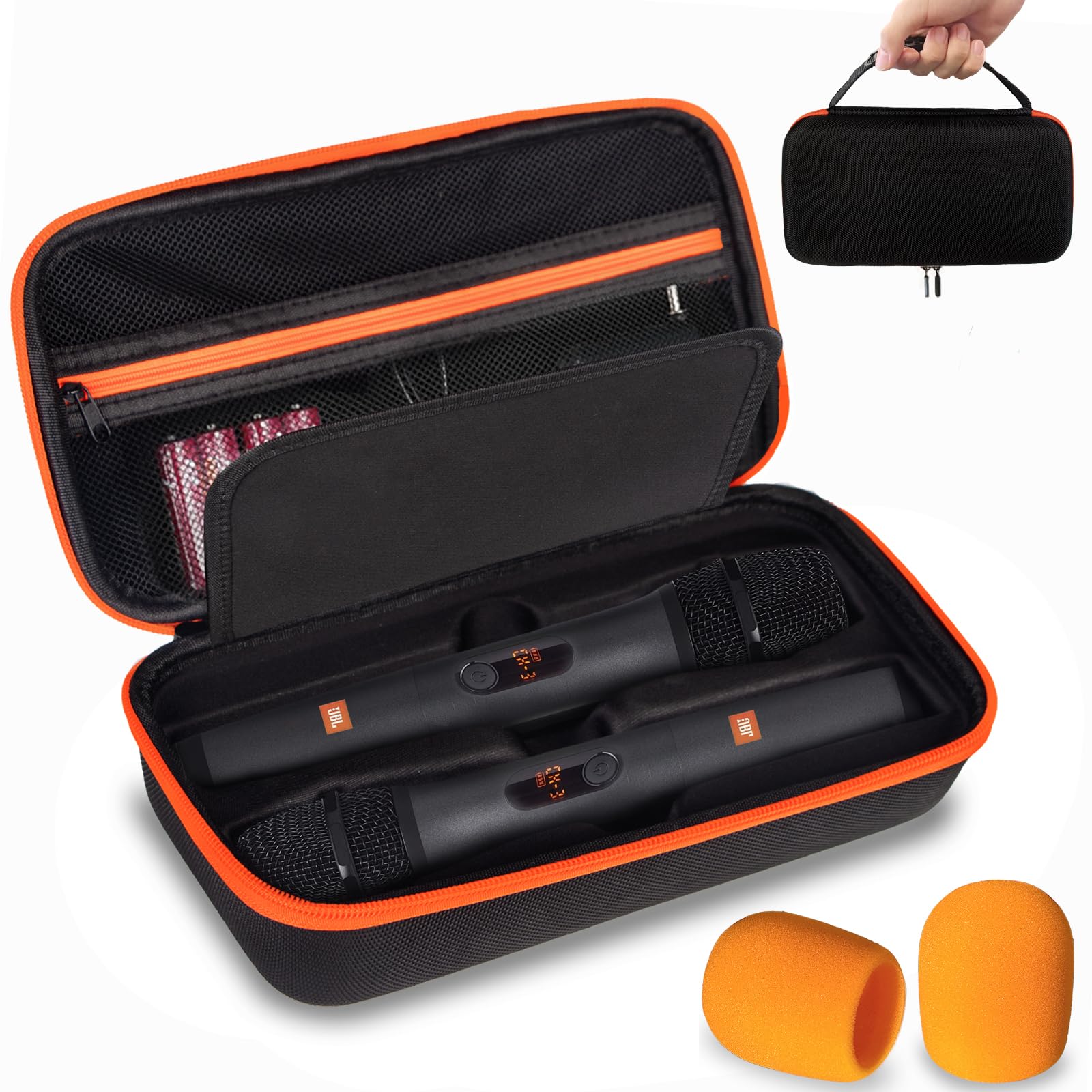 JBL Wireless Microphone Case - Durable Protective Storage for Party Box, Karaoke Singing - Compatible with JBL Wireless 2-Mic System, Receiver, Adapter & AA Batteries (Orange, Box Only) - Perfect for Home Parties, KTV Events & Professional Performances