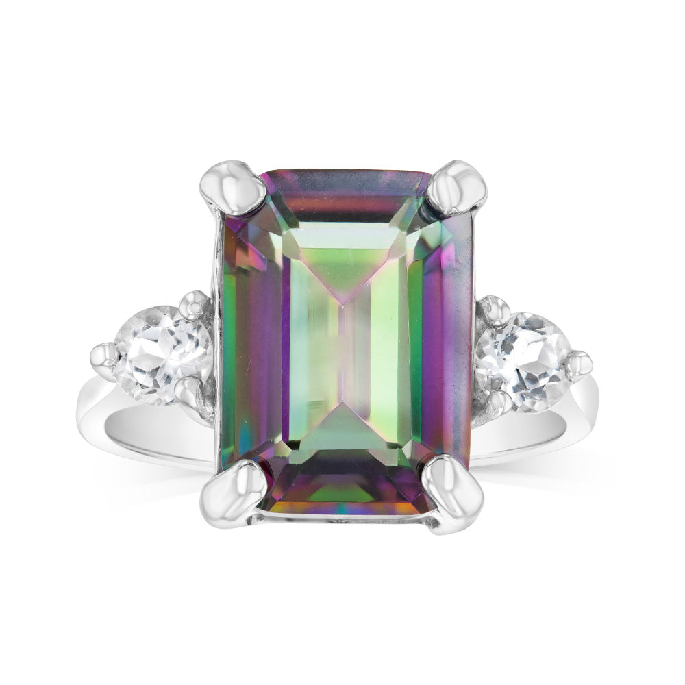 7.5 Carat Mystic Quartz & White Topaz Sterling Silver Ring for Women - Elegant Jewelry Gift for Anniversary, Wedding & Special Occasions