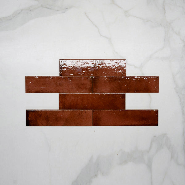 Antique Red Andrea Subway Tile - Textural Gloss Italian Porcelain (75x300x8mm) - Perfect for Kitchen Backsplash & Bathroom Wall Decor
