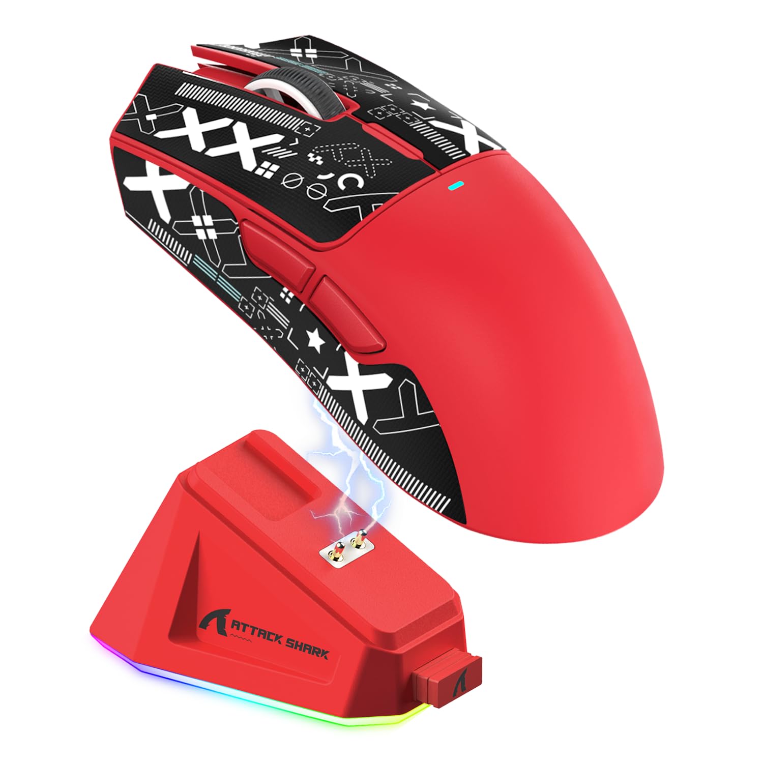 Attack Shark X11 Wireless Gaming Mouse with Magnetic Charging Dock - PAW3311 Sensor, 22000 DPI, BT/2.4G/Wired Modes - Includes Mouse Grip Tape - Compatible with Windows 11, Xbox, PS5, Mac - Perfect for FPS, MOBA, and Esports Gaming (Red)
