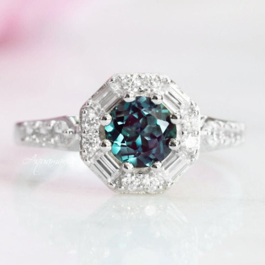 Hexagon Alexandrite Ring Sterling Silver - Elegant Color Changing Gemstone Jewelry for Women, Perfect for Engagement, Wedding & Special Occasions