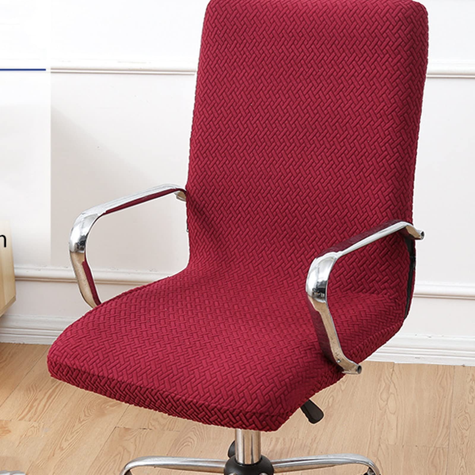 Washable Stretch Office Chair Cover - Computer & Gaming Chair Slipcover for Dining & Kitchen Chairs - Breathable Armrest Protector (Wine Red) - Perfect for Home Office, Gaming Setup & Dining Room Decor