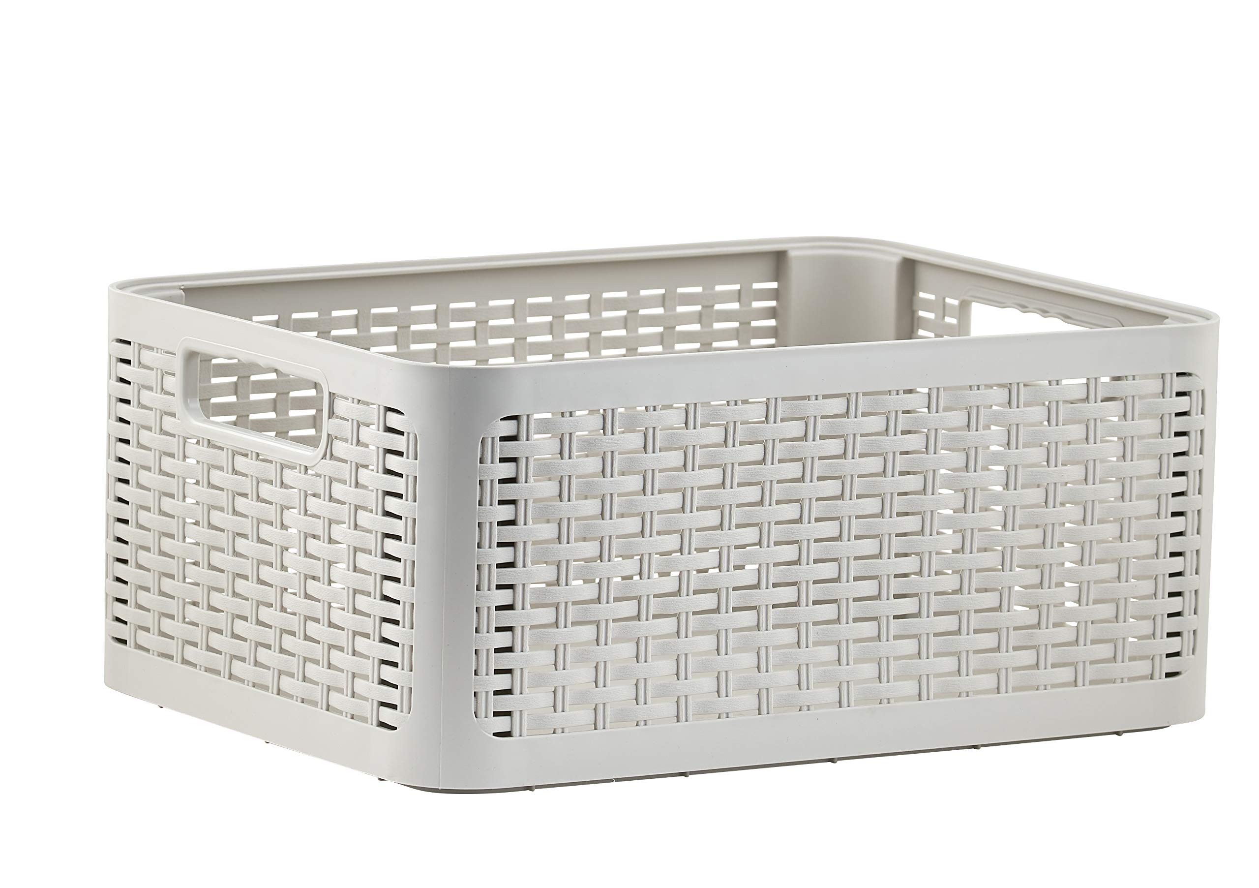 Superior Woven Plastic Storage Basket with Handles - 20 Quart Wicker Organizer Bin for Closet, Bedroom & Bathroom - Perfect for Socks, Underwear, Belts & Accessories (Bone White) - Ideal for Home Organization & Space Saving Storage