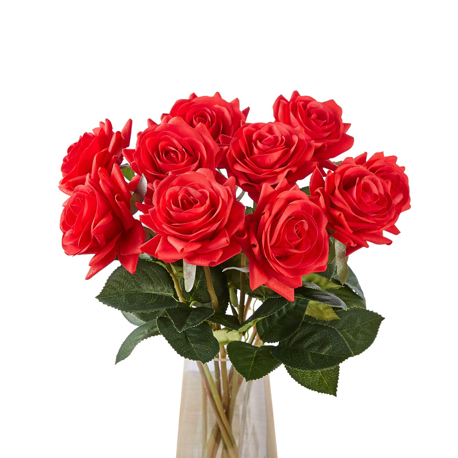 10 Pack Artificial Silk Rose Flowers - Real Touch Fake Roses for Wedding Bouquets, Garden Party, Home Decor, Centerpieces (Red) - Perfect for DIY Floral Arrangements and Romantic Gift Giving
