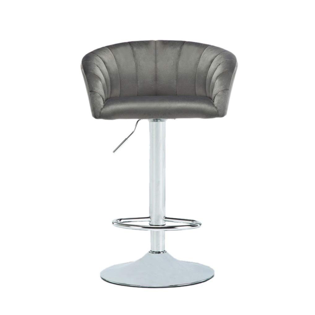 Adjustable Height High Back Swivel Bar Stool - PU Leather Padded Kitchen Stool with Footrest, Gray - Perfect for Home Bars, Kitchen Islands & Dining Counter Seating