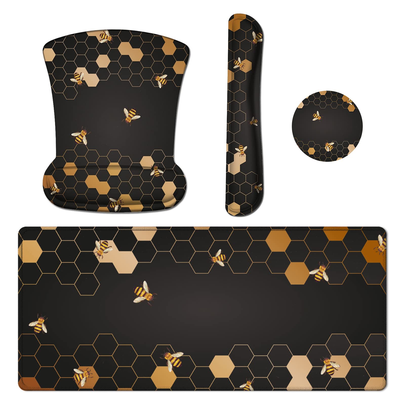 iCasso 4-Piece Desk Pad Set with Keyboard Wrist Rest, Mouse Pad & Coaster - Waterproof Non-Slip Rubber Base for Gaming, Office & Home Workspace (Perfect for PC, Laptop & Computer Setup)