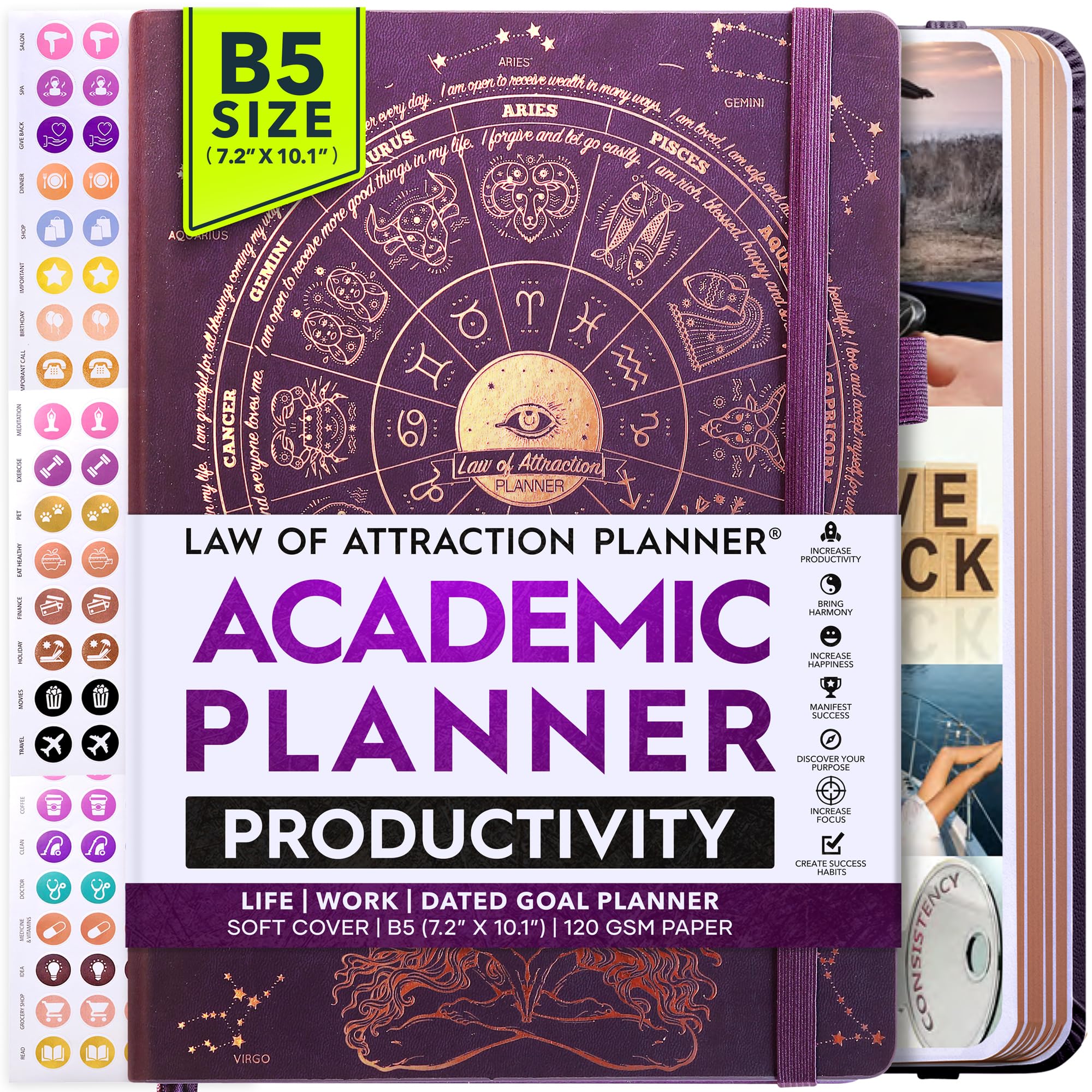 2024-2025 Academic Planner - Weekly & Monthly Productivity Planner with Daily Journal for Goals, Gratitude & Manifestation | Includes Stickers | Perfect for Students, Teachers & Professionals | July 2024-July 2025 Dated | Ideal for School, Work & Personal Organization