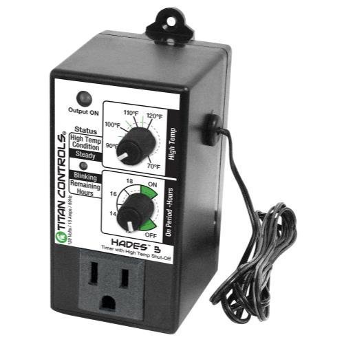 Titan Controls Hades 3 Single Outlet Lighting Timer with High Temperature Shut-Off - Perfect for Indoor Grow Rooms, Hydroponics & Greenhouse Automation