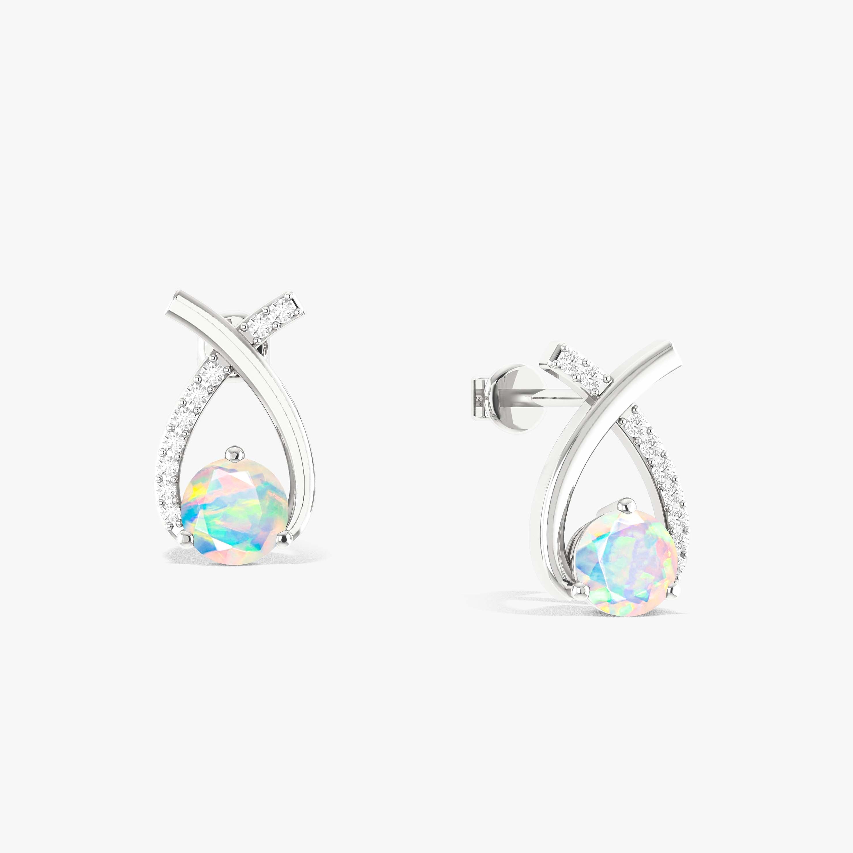 5MM Round Natural White Opal Stud Earrings for Women - Hypoallergenic Sterling Silver Earrings - Perfect for Everyday Wear, Gift Giving & Special Occasions