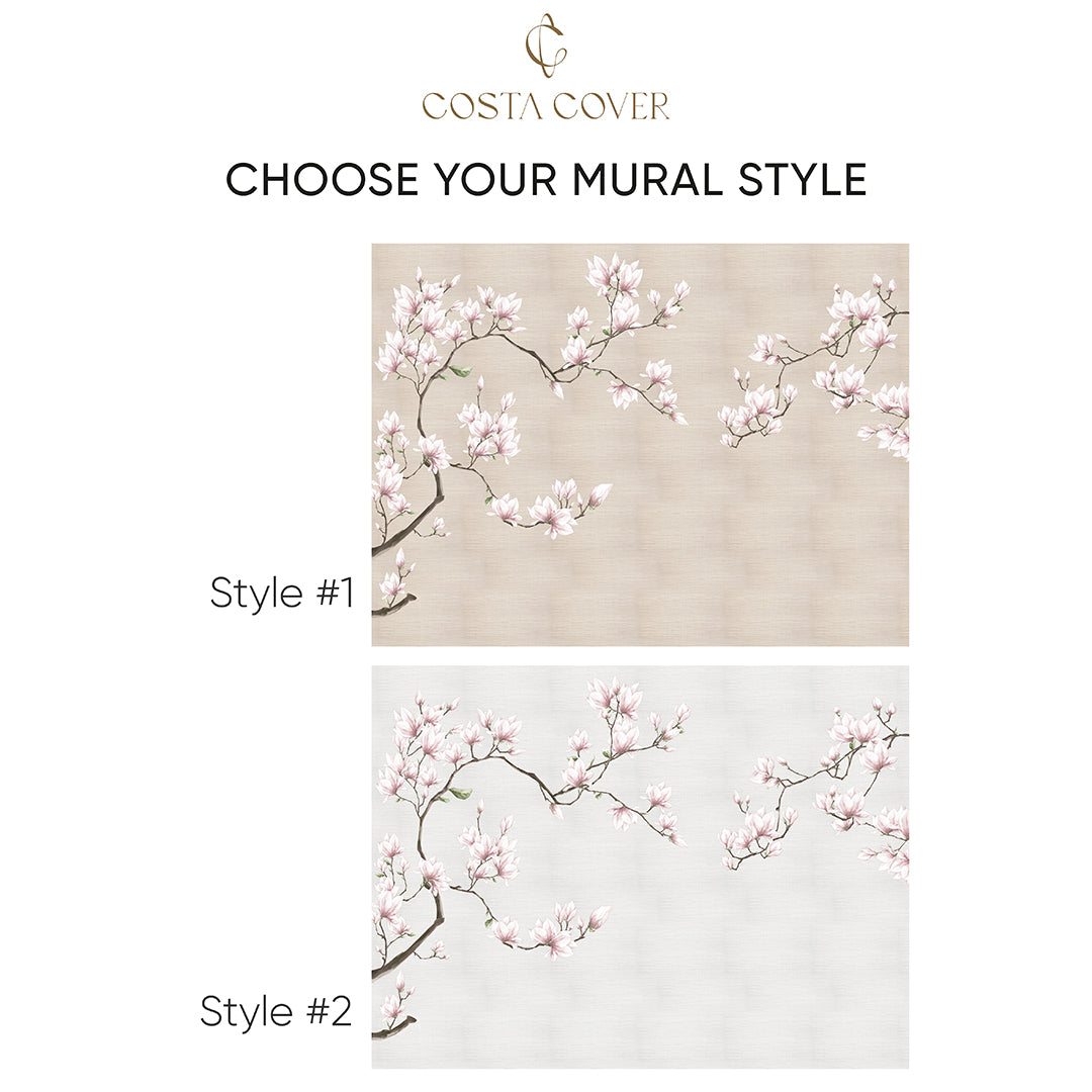 Blossom Sakura Grasscloth Wall Mural CG010 - Japanese Cherry Blossom Peel and Stick Wallpaper for Bedroom, Living Room & Nursery Decor