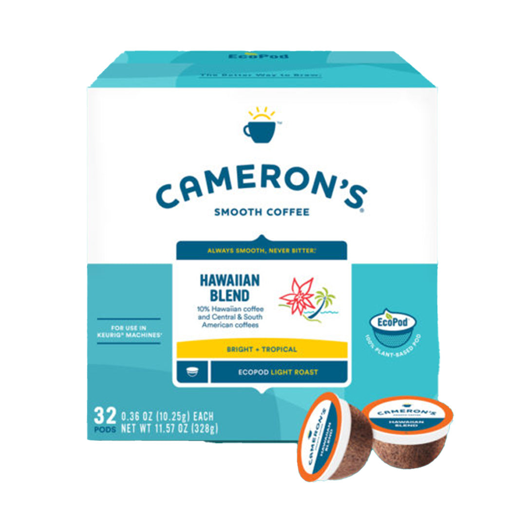 Camerons Hawaiian Blend Single Serve Coffee Pods 32 Pack - Medium Roast K-Cup Compatible for Keurig Brewers - Perfect for Home, Office & Travel