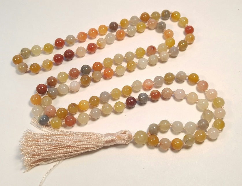 108 Rainbow Jade Beaded Mala Prayer Necklace - 8mm Buddhist Meditation Beads for Yoga, Mindfulness & Spiritual Healing