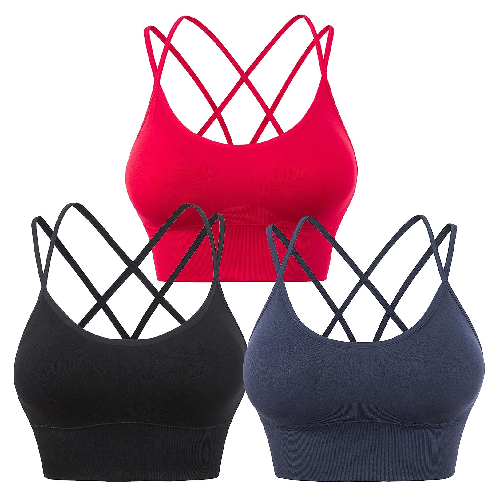 3 Pack Women's Sports Bras - Criss-Cross Back, Quick Dry, Shockproof - Running, Fitness, Yoga Workout Underwear - Perfect for Gym, HIIT & Active Lifestyle