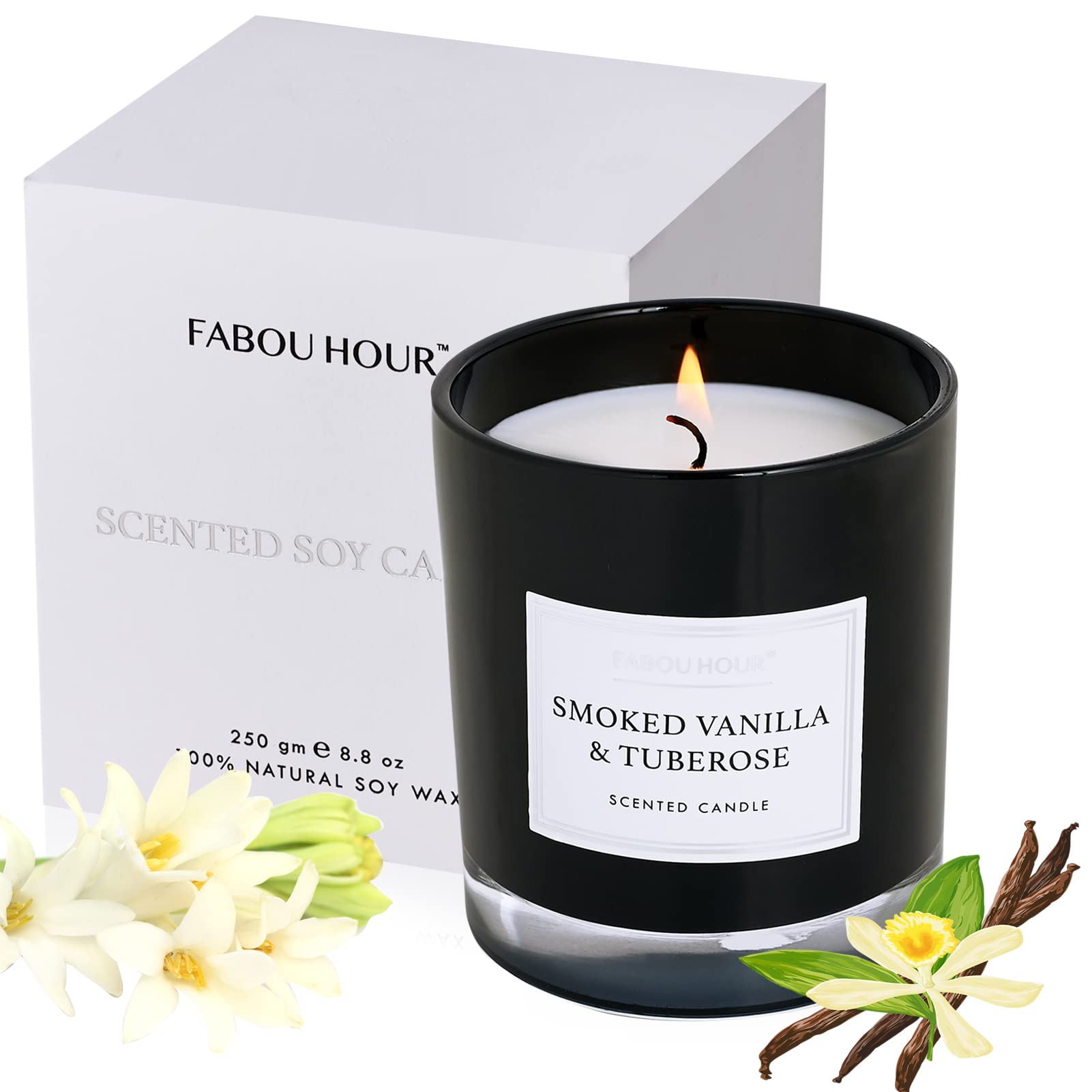 Vanilla Tuberose Scented Soy Candles - 8.8oz Natural Wax Jar Candle for Home, Aromatherapy & Gifts | Long-Lasting 45H Burn Time | Perfect for Relaxation, Birthday, Christmas & Home Decor