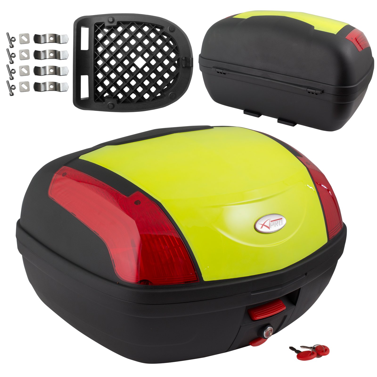 Universal Quick Release Motorcycle Luggage Case - 46L Waterproof Top Box with High Visibility Fluorescent Strips | Perfect for Commuting, Touring & Adventure Riding