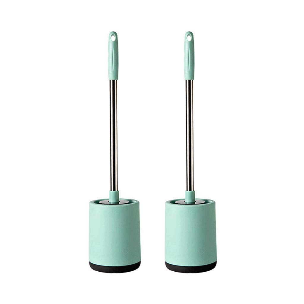 Long Handle Toilet Brush Set with Ergonomic Stainless Steel Handle & Interchangeable Brush Heads - 2 Pack Bathroom Cleaning Brushes (White/Green) - Perfect for Deep Cleaning Toilets, Tubs, and Hard-to-Reach Areas