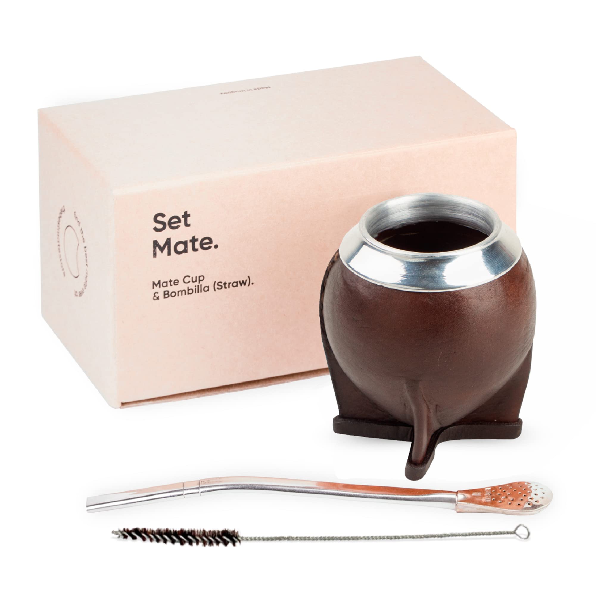 Premium Yerba Mate Cup Set - Ceramic with Leather Wrap & Bombilla Straw - Perfect for Tea Lovers
