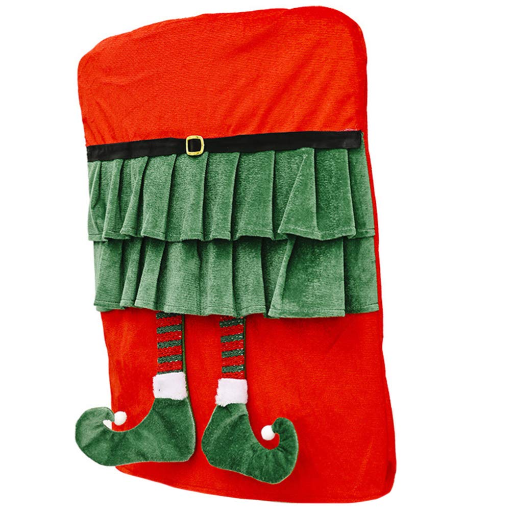 DOITOOL Christmas Elf Chair Covers - Stretchable Elastic Seat Slipcovers for Holiday Party Decorations - Perfect for Xmas Dinner, Office Party & Home Decor