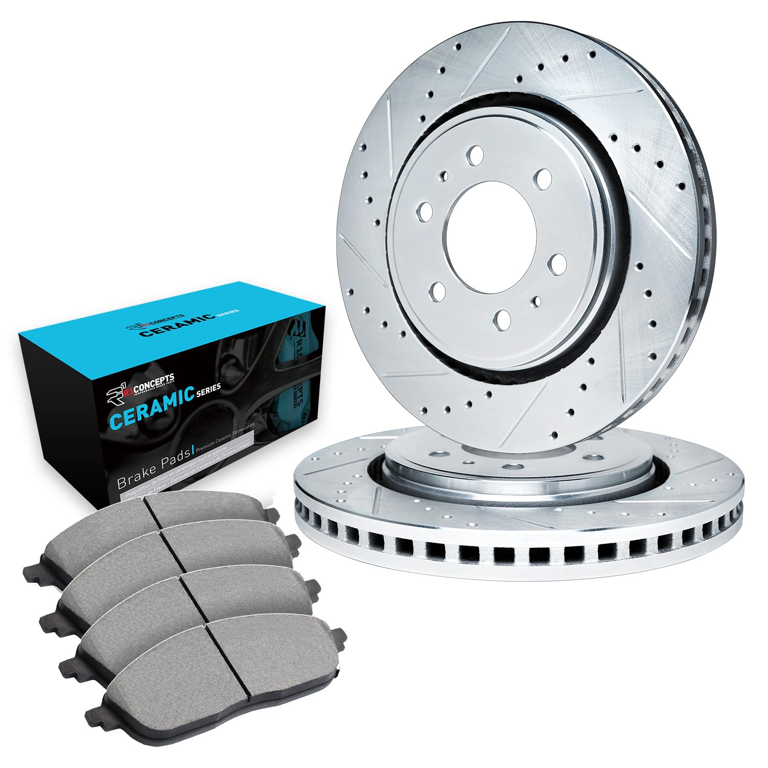R1 Concepts Premium Ceramic Brake Pads & Drilled Slotted Rotors Kit for 2005-2012 Nissan Pathfinder - High Performance Braking System for Off-Road Adventures, Heavy Towing and Daily Commute | Durable & Quiet Brake Solution for SUVs